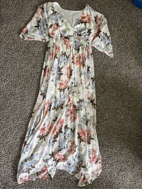 Baltic Born Floral Maxi Dress in Cream, Pink & Light Blue